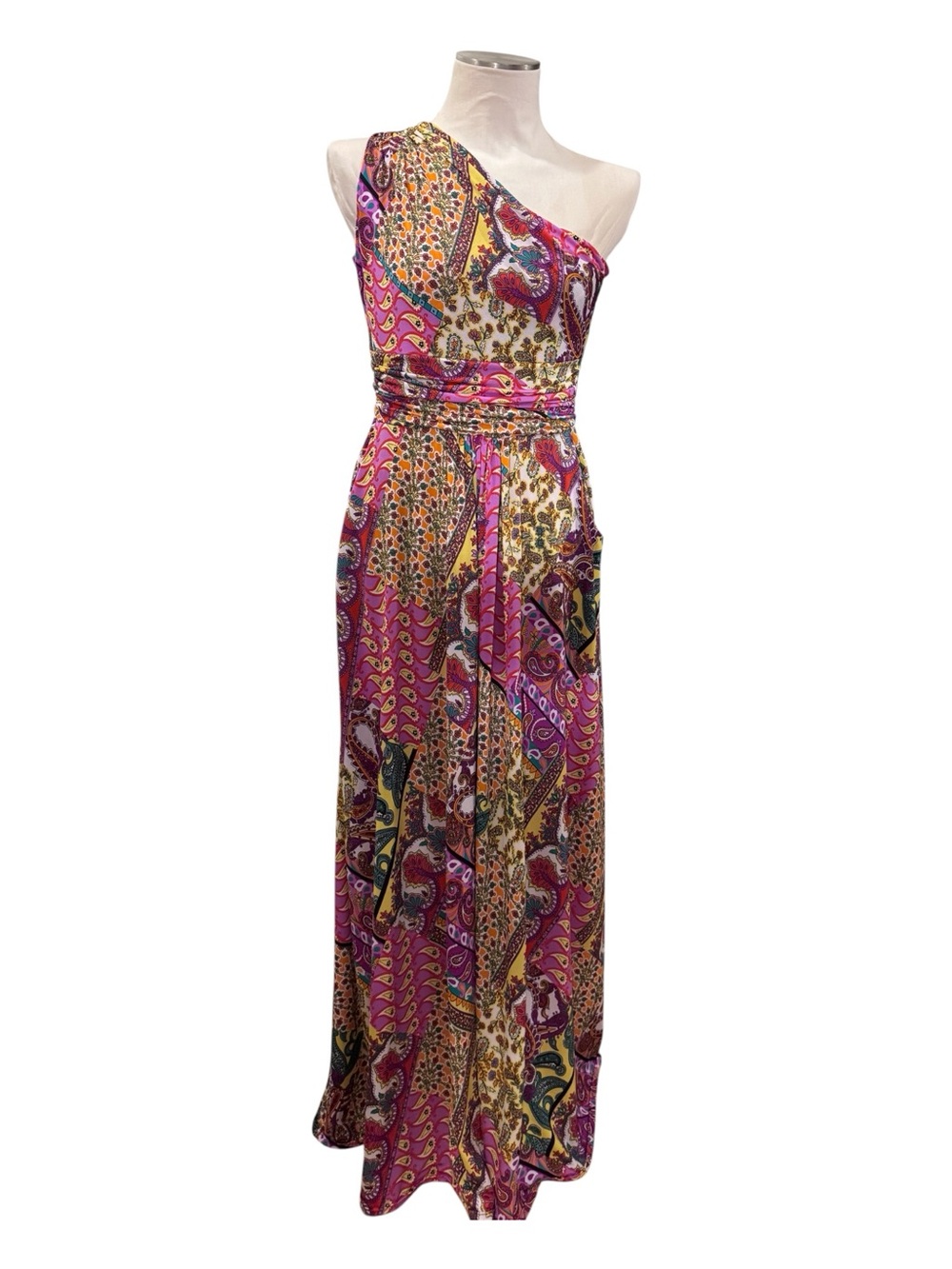 Onjenu London One Shoulder Maxi Dress US 6 Sol Paisley Boho Maximalist Dopamine